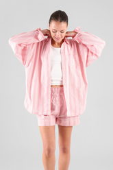 Lomandra Striped Ethical-Cotton Pyjama Shorts - Sunset Peach